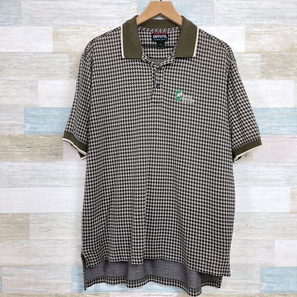 Divots Retro Grandpa Golf Polo Shirt Brown Argyle Santee National Mens Large - Picture 1 of 7